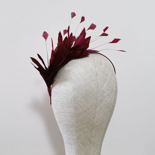 LUNA Feather Headband Fascinator in Wine Red