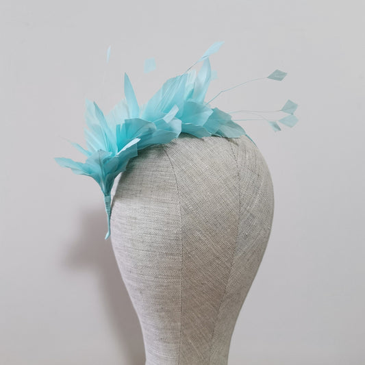 LUNA Feather Headband Fascinator in Aqua Blue