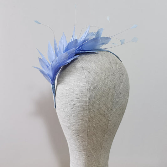 LUNA Feather Headband Fascinator in Cornflower Blue
