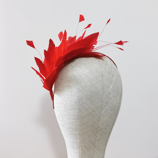 LUNA Feather Headband Fascinator in Red