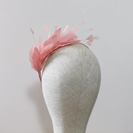 LUNA Feather Headband Fascinator in Dusky Pink