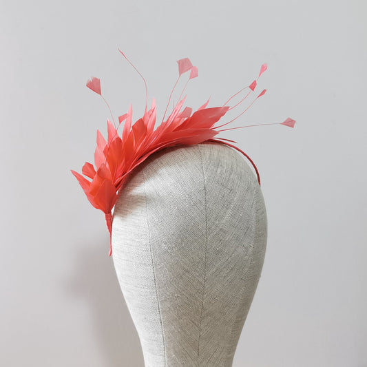 LUNA Feather Headband Fascinator in Coral Pink