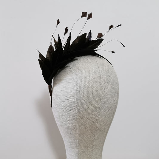 LUNA Feather Headband Fascinator in Dark Brown