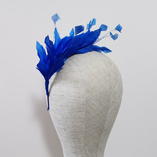 LUNA Feather Headband Fascinator in Royal Blue