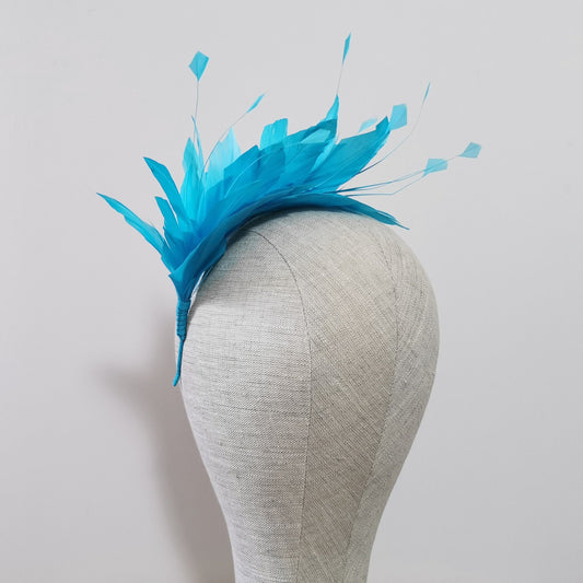 LUNA Feather Headband Fascinator in Turquoise Blue