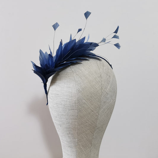LUNA Feather Headband Fascinator in Light Navy Blue