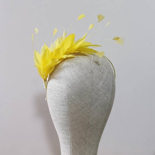 LUNA Feather Headband Fascinator in Primrose Yellow