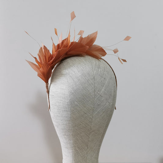 LUNA Feather Headband Fascinator in Salmon